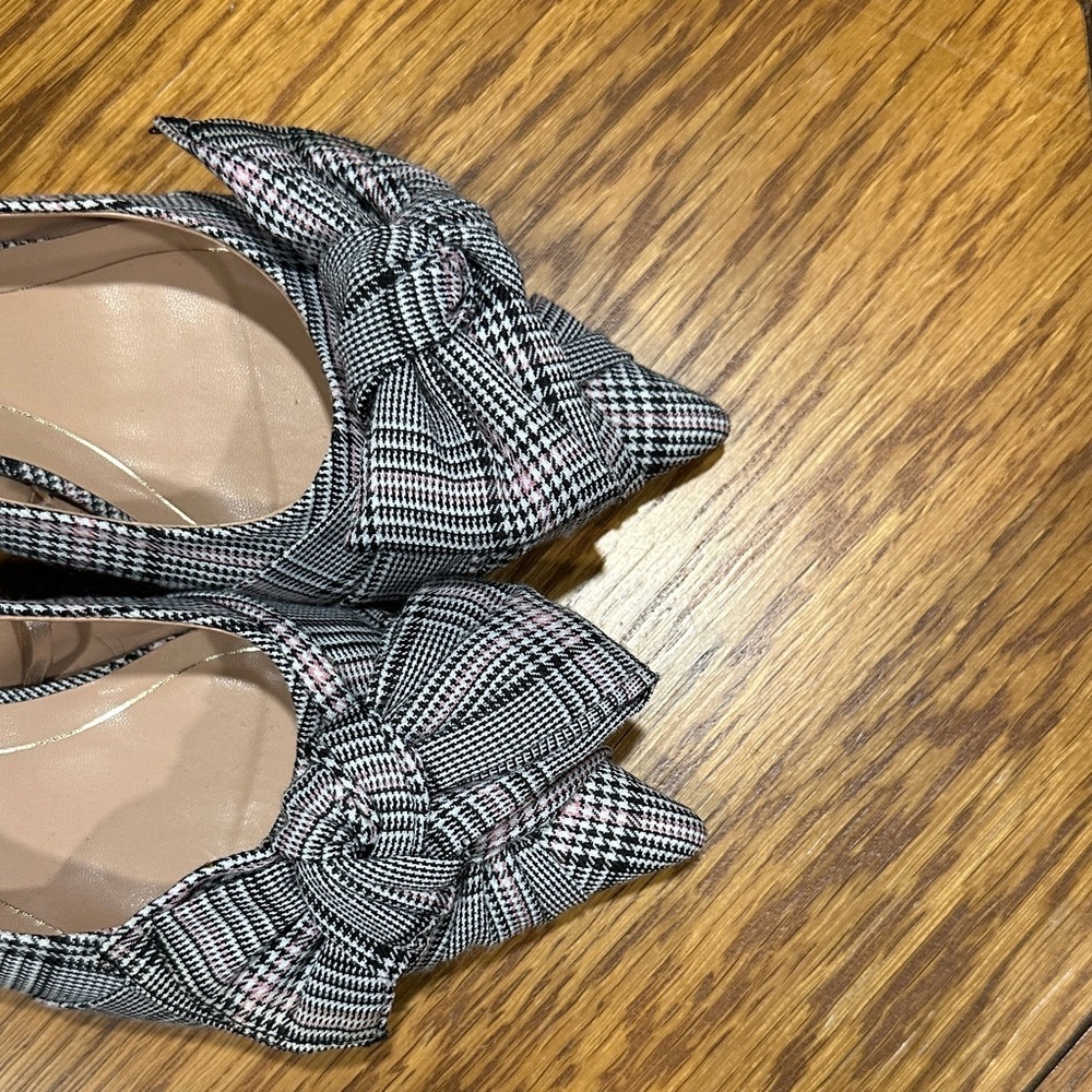 *ZARA* Trafaluc Black x White Plaid Slingback Kitten Heels Size 37 - Picture 2 of 11